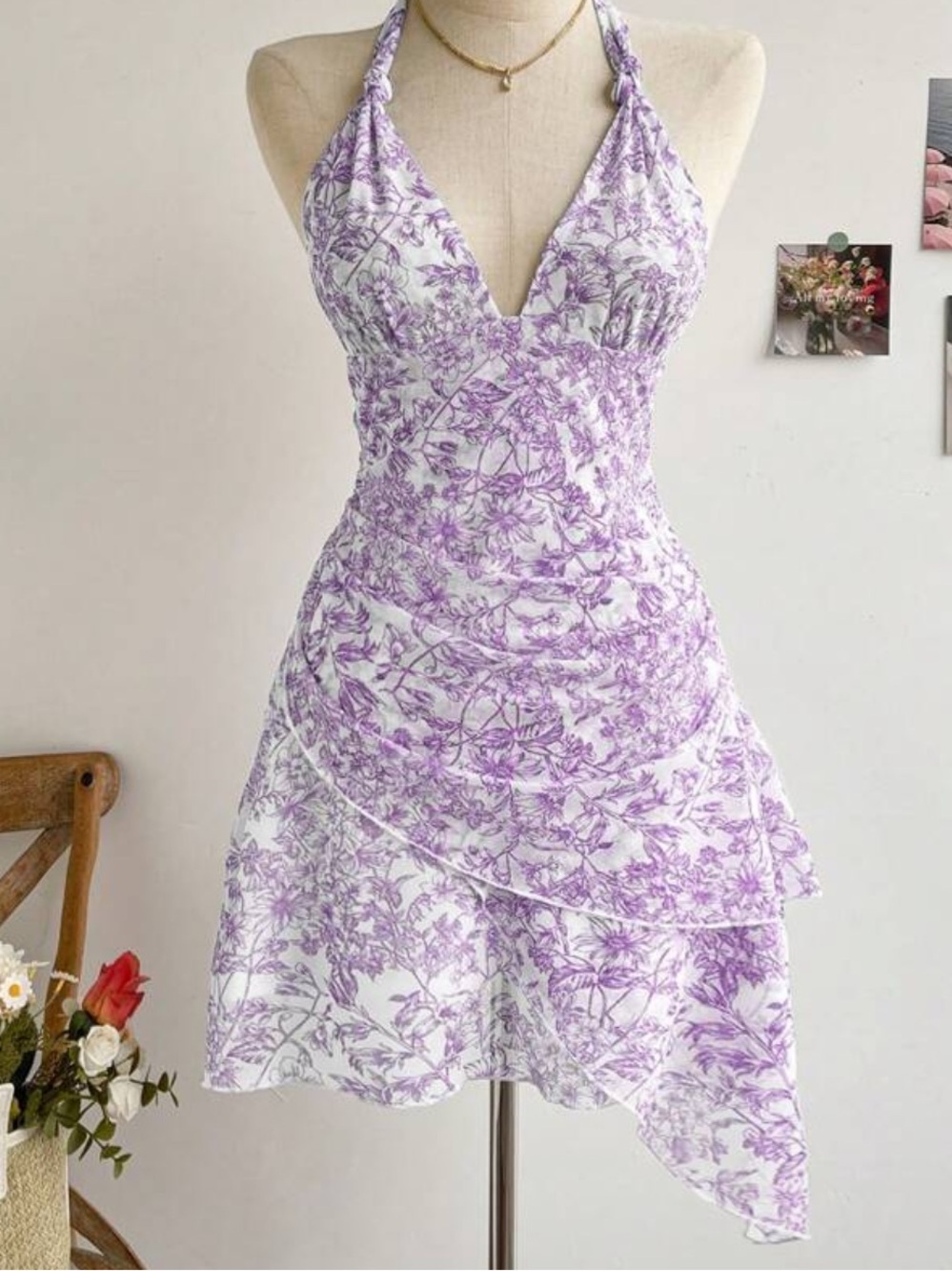 Halter Floral Sundress in Lavender and White